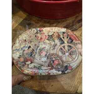 Gold Trim Decoupage Victorian Style Soap Dish Tray Regency Shabby Chic